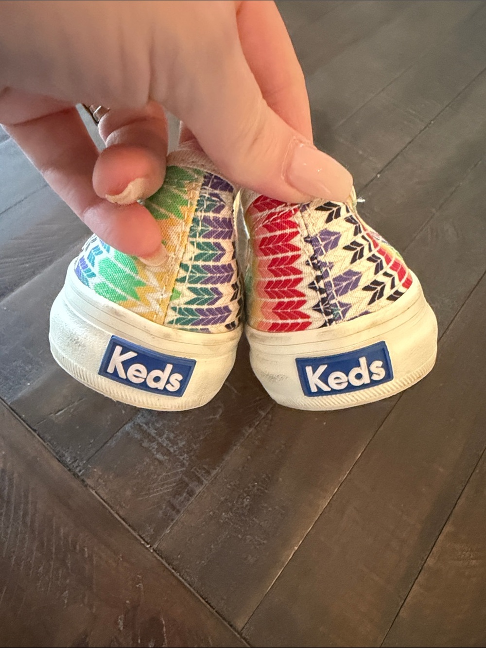 Keds Slip-On Sneakers in Rainbow Chevron (red, yellow, green, blue, purple) - Picture 10 of 11